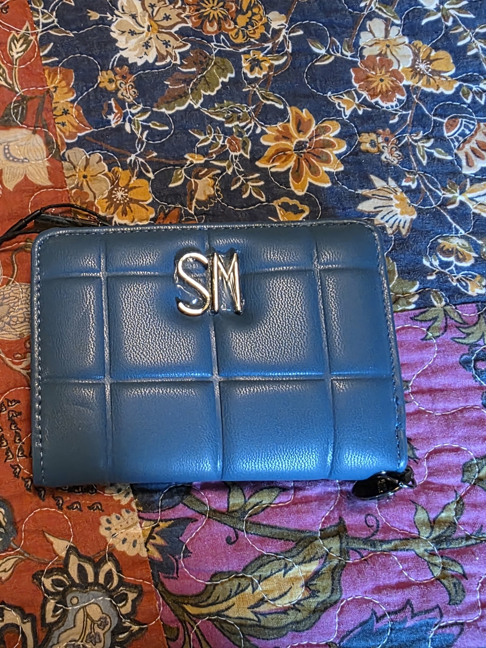 Steve Madden Quilted Leather Zip Wallet - Blue